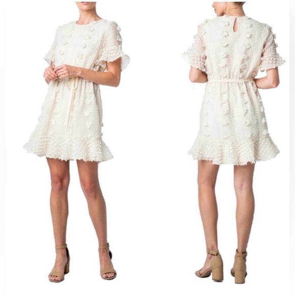 & Mercari size small Pom Pom dress lined off white tie waist - Picture 3 of 5